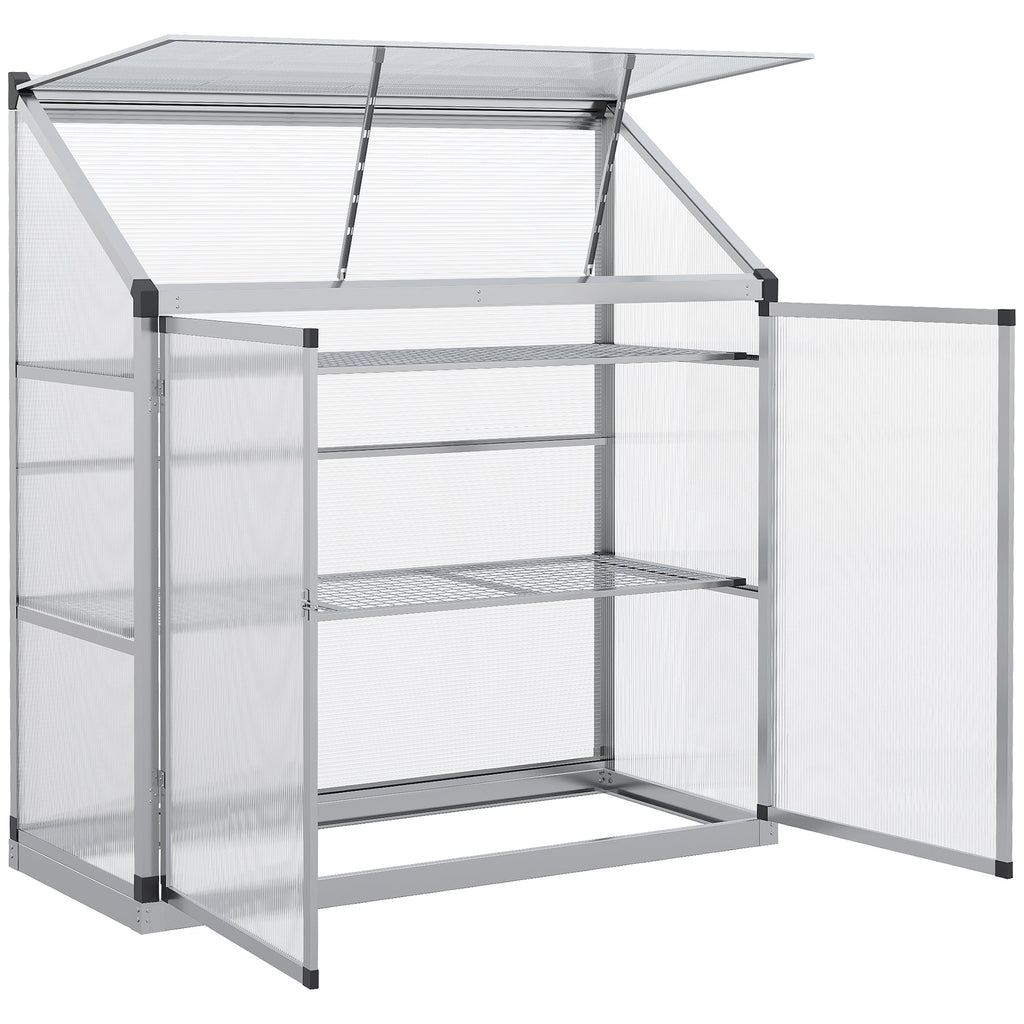 52" x 23" x 55" Aluminum Cold Frame Greenhouse with Openable Top & 2 Shelves, Silver