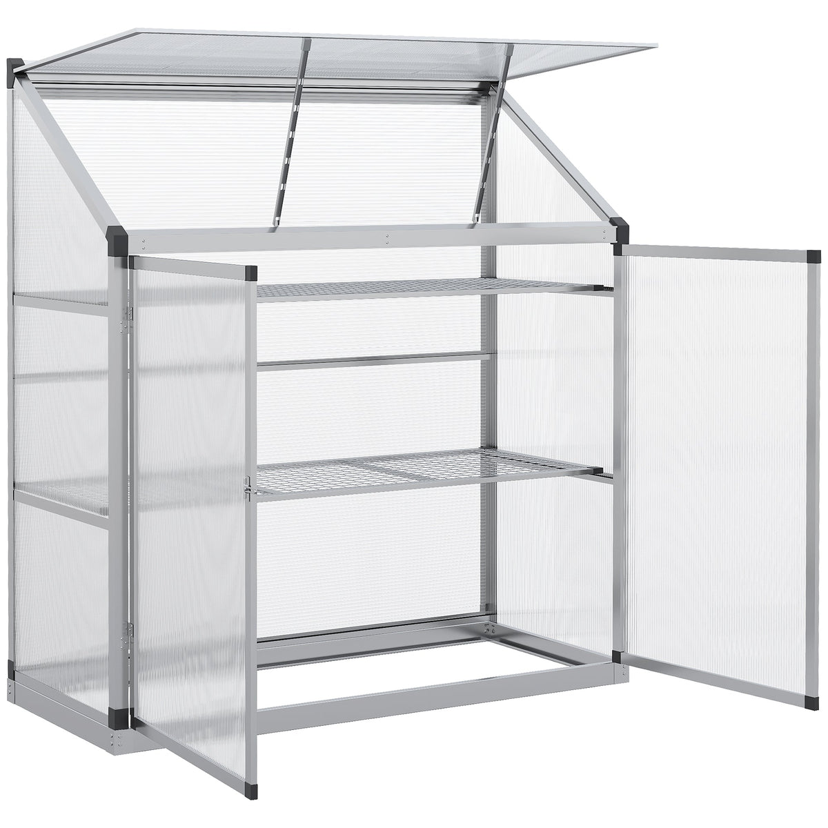 52" x 23" x 55" Aluminum Cold Frame Greenhouse with Openable Top & 2 Shelves, Silver