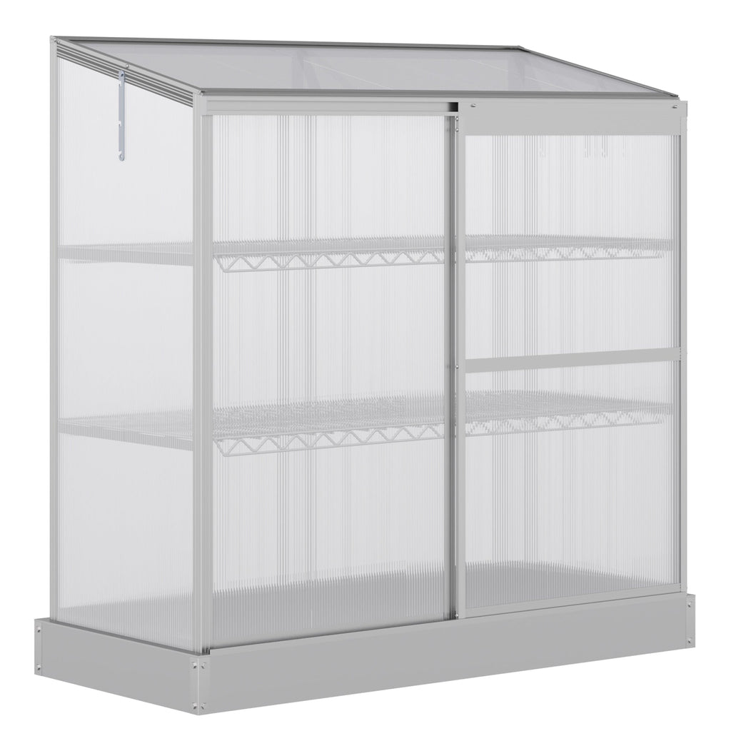 52" x 23" x 55" Aluminum Cold Frame Greenhouse with Openable Top & 2 Shelves, Silver