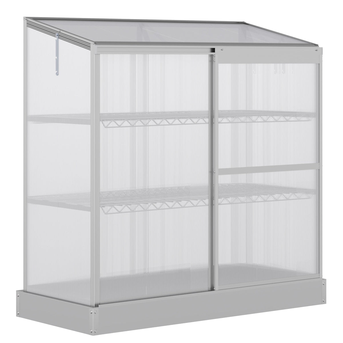 52" x 23" x 55" Aluminum Cold Frame Greenhouse with Openable Top & 2 Shelves, Silver