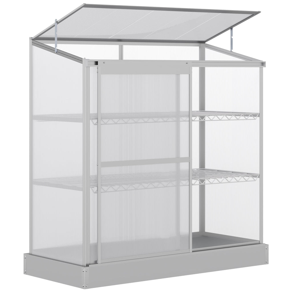 52" x 23" x 55" Aluminum Cold Frame Greenhouse with Openable Top & 2 Shelves, Silver