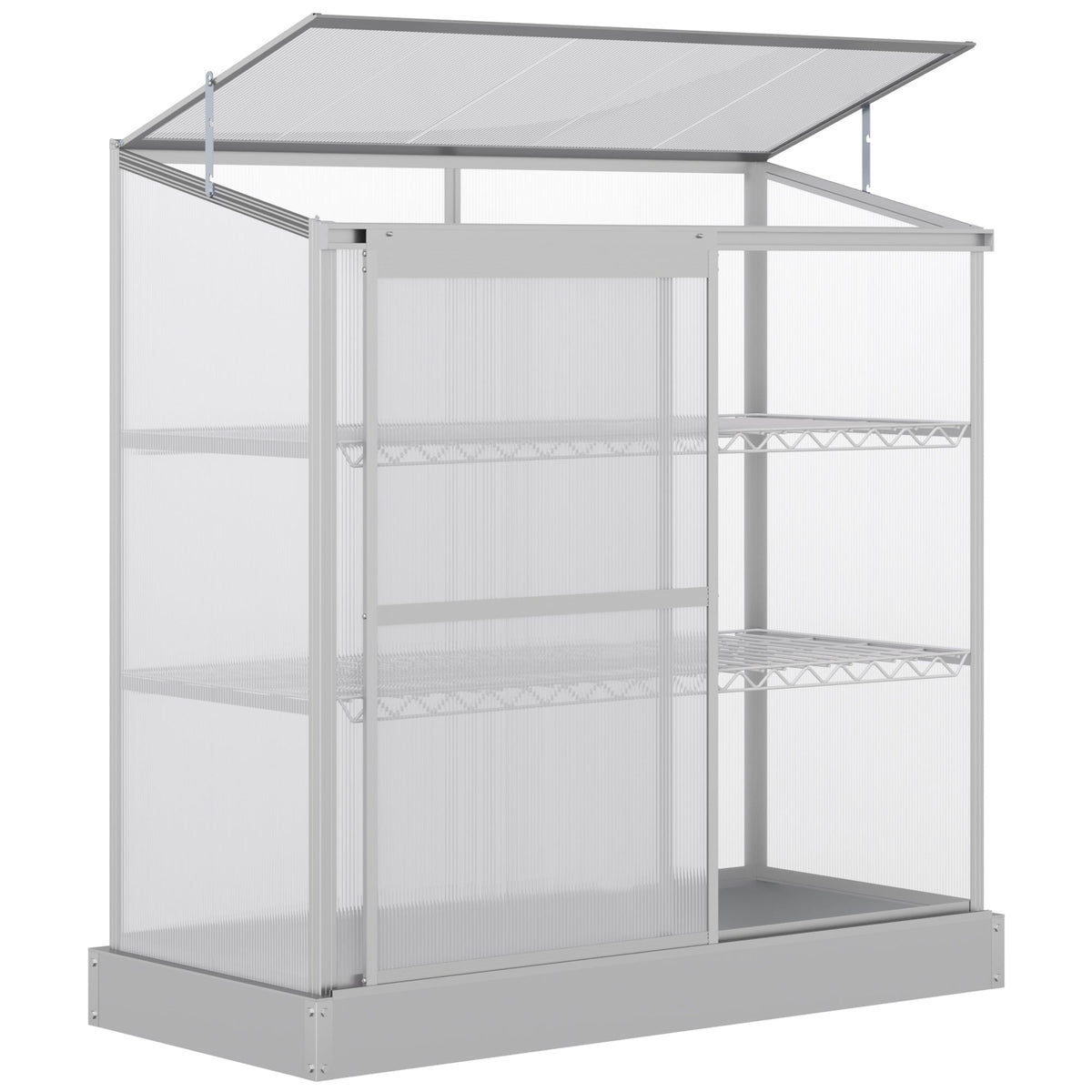 52" x 23" x 55" Aluminum Cold Frame Greenhouse with Openable Top & 2 Shelves, Silver