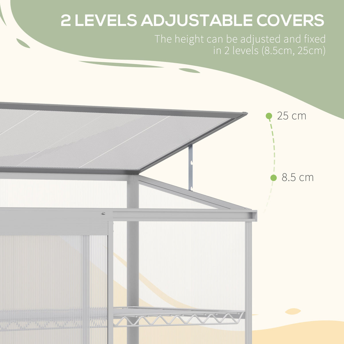 52" x 23" x 55" Aluminum Cold Frame Greenhouse with Openable Top & 2 Shelves, Silver
