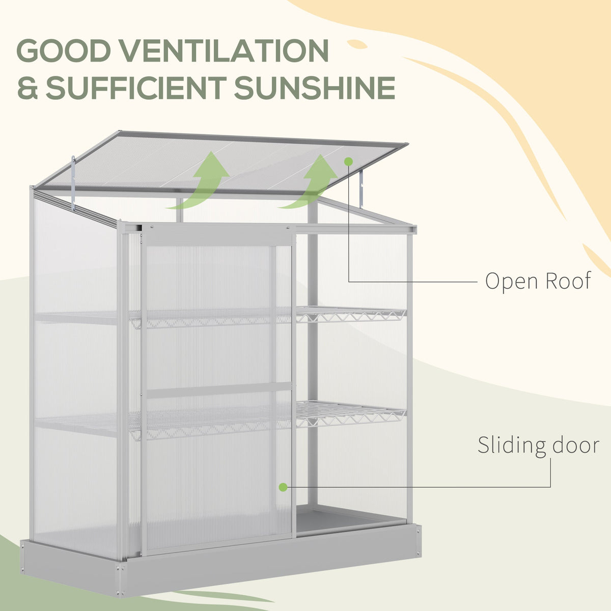 52" x 23" x 55" Aluminum Cold Frame Greenhouse with Openable Top & 2 Shelves, Silver