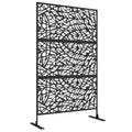 6.5FT Decorative Outdoor Divider, Metal Privacy Screen with Stand, Twisted Line, Black