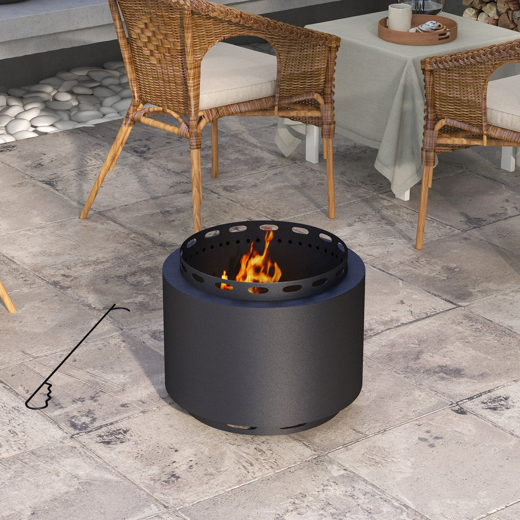 19" Portable Metal Smokeless Fire Pit with Poker for Garden Camping Bonfire Party, Black