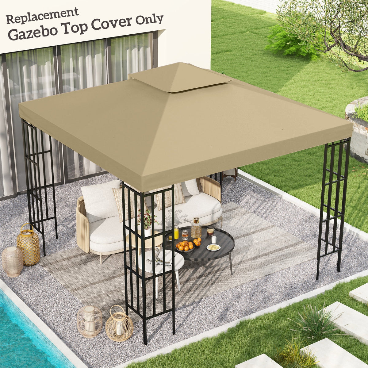 9.8' x 9.8' 2-Tier Gazebo Replacement Canopy, Beige