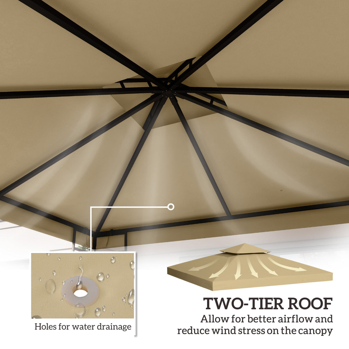 9.8' x 9.8' 2-Tier Gazebo Replacement Canopy, Beige
