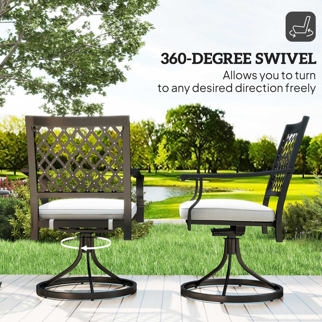 Set of 2 Outdoor Metal Swivel Rocker Chairs with Cushion & Armrests for Backyard, Black