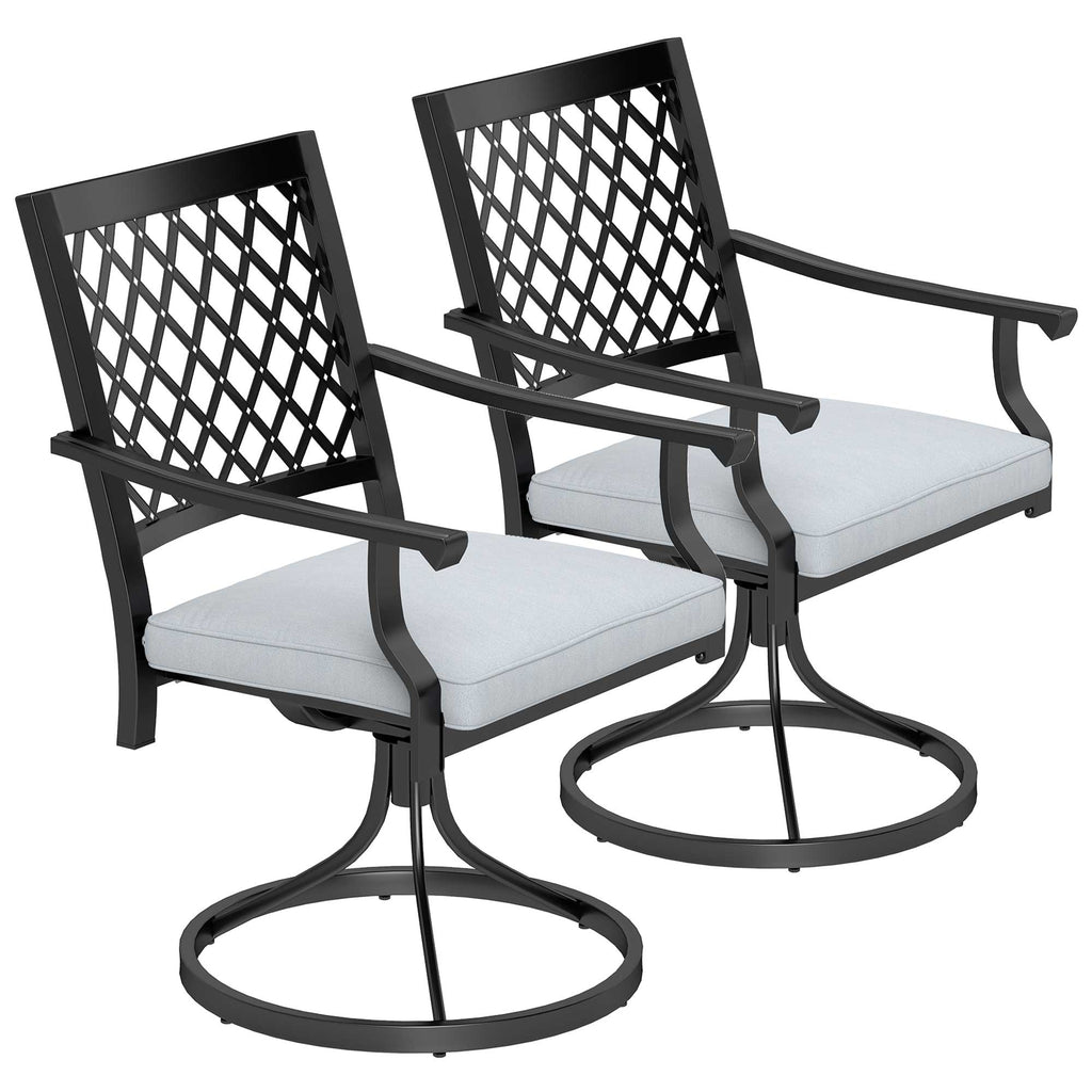 Set of 2 Outdoor Metal Swivel Rocker Chairs with Cushion & Armrests for Backyard, Black