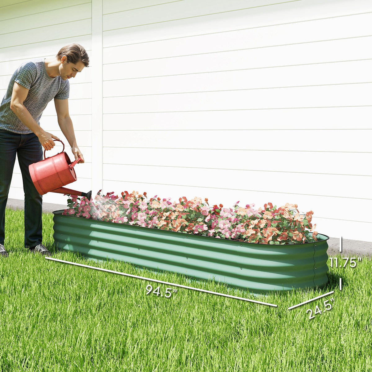 8' x 2' x 1' Galvanized Raised Garden Bed Kit, Green