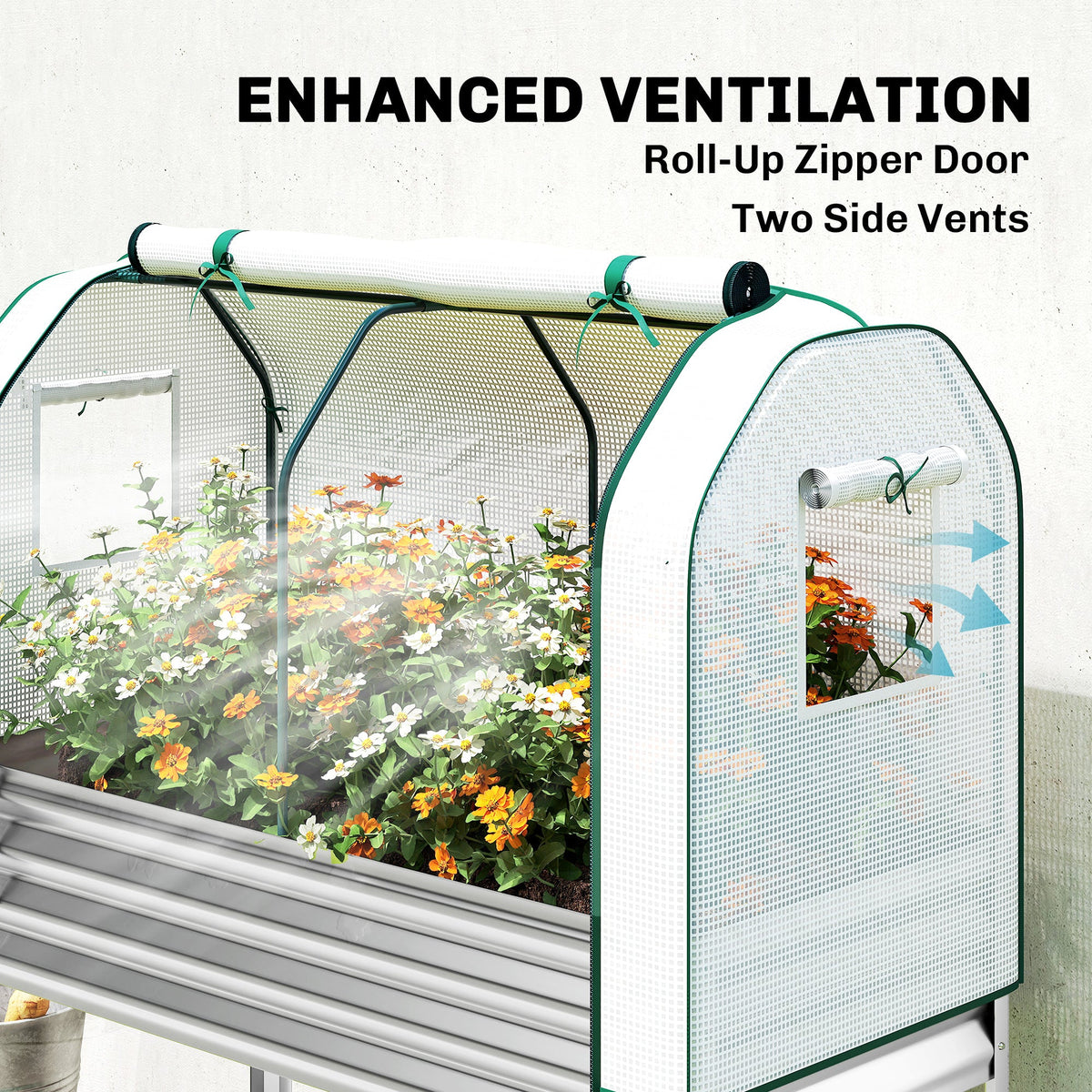 Galvanized Raised Garden Bed with Greenhouse Cover, Silver