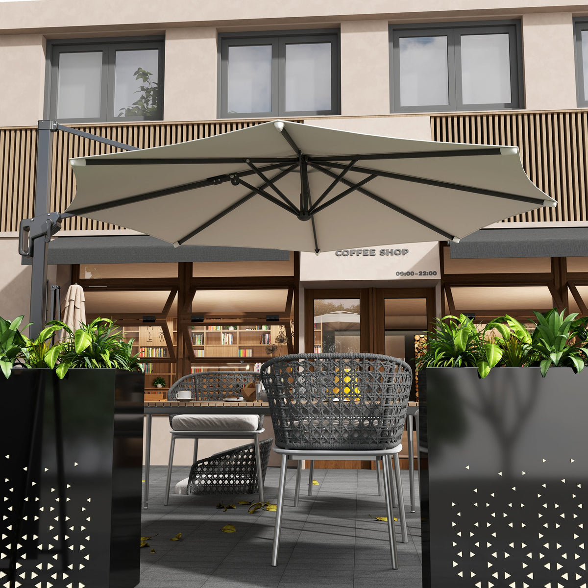 10' Cantilever Patio Umbrella with 360° Rotation & Tilt, Cream White