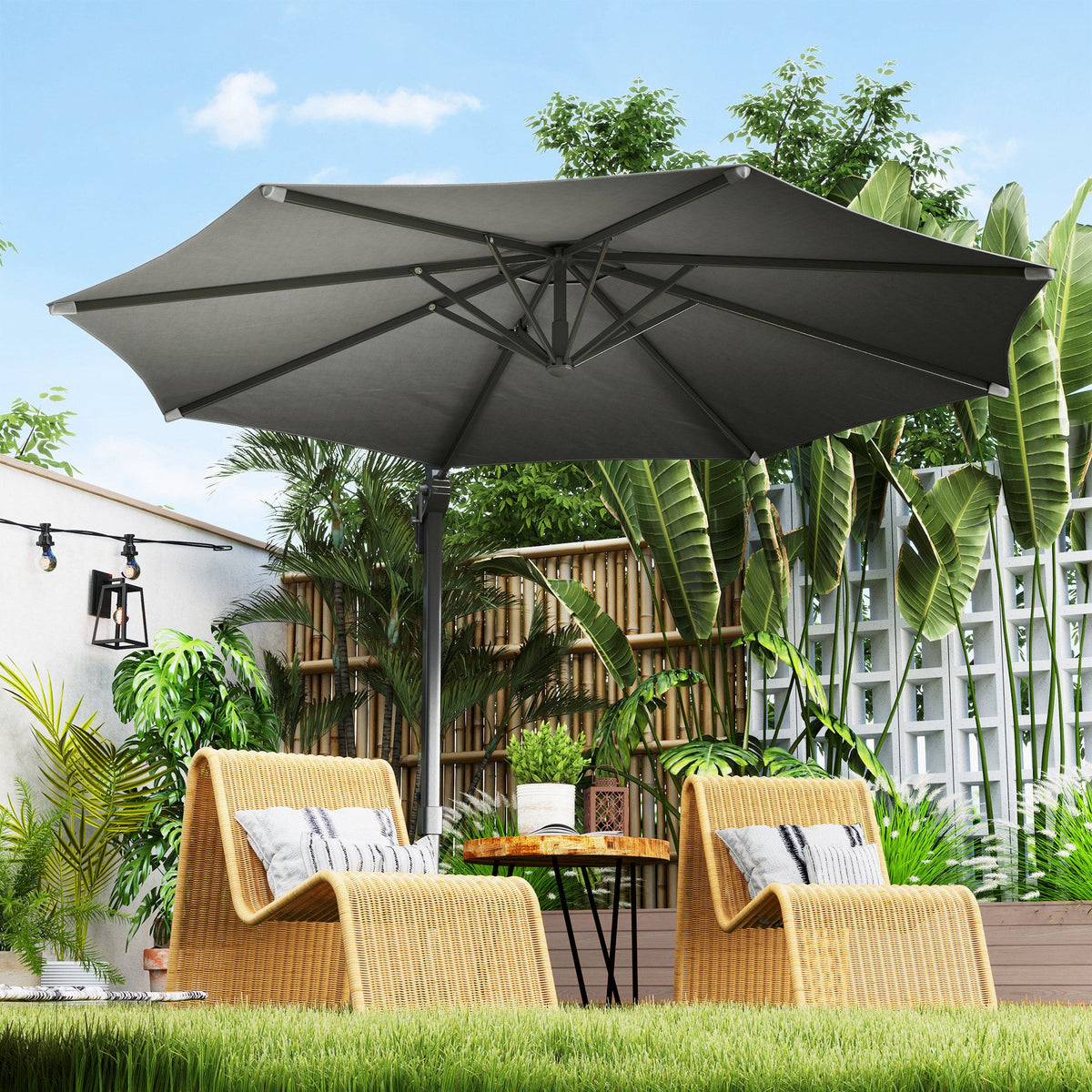 10' Cantilever Patio Umbrella with 360¡ã Rotation & Tilt, Grey
