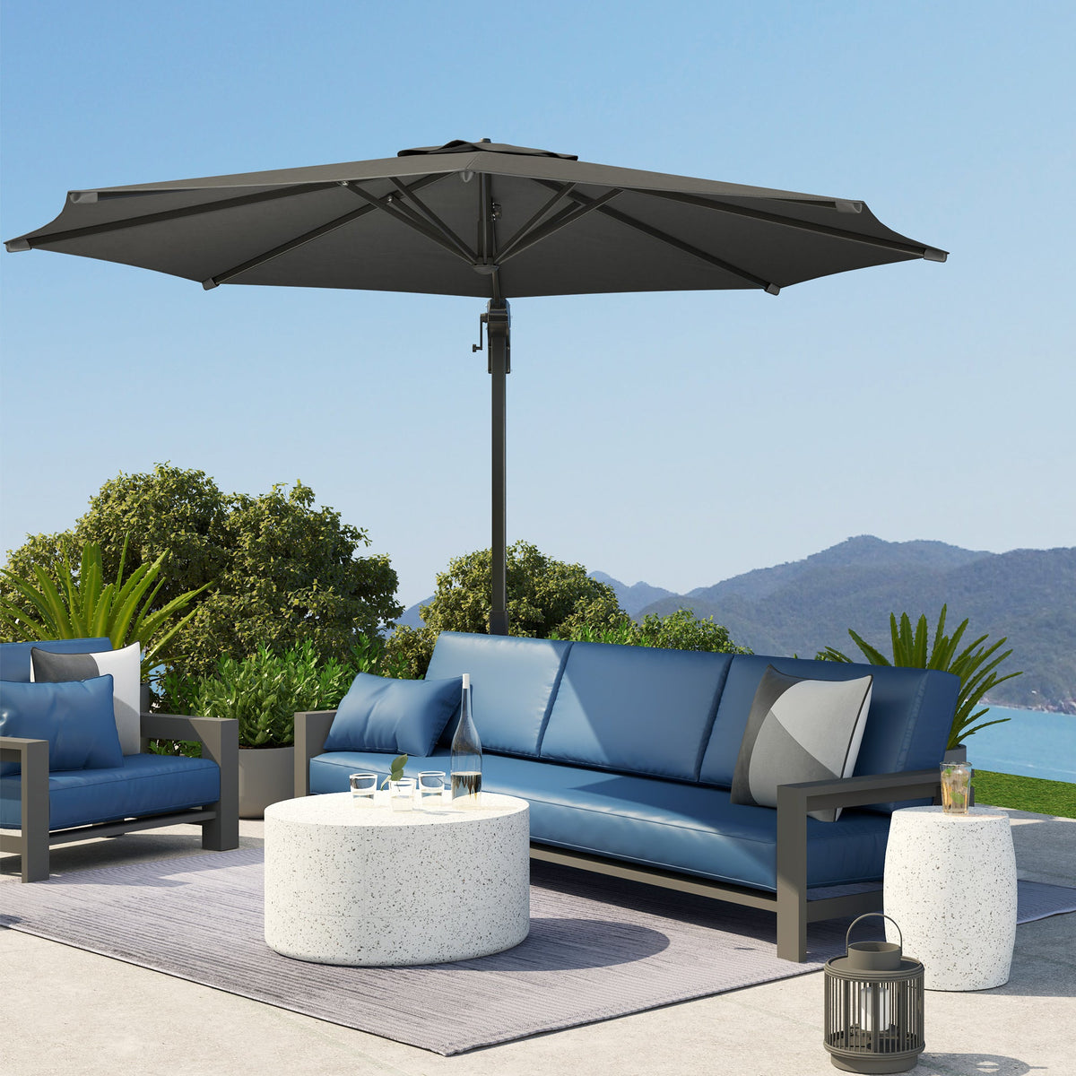 10' Cantilever Patio Umbrella with 360¡ã Rotation & Tilt, Grey