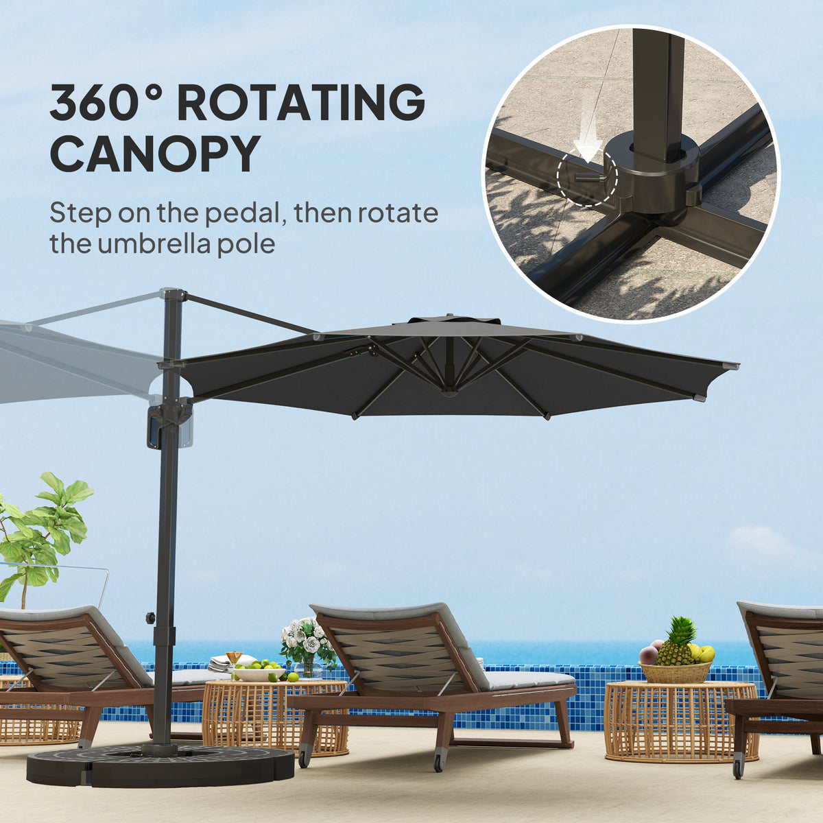 10' Cantilever Patio Umbrella with 360¡ã Rotation & Tilt, Grey