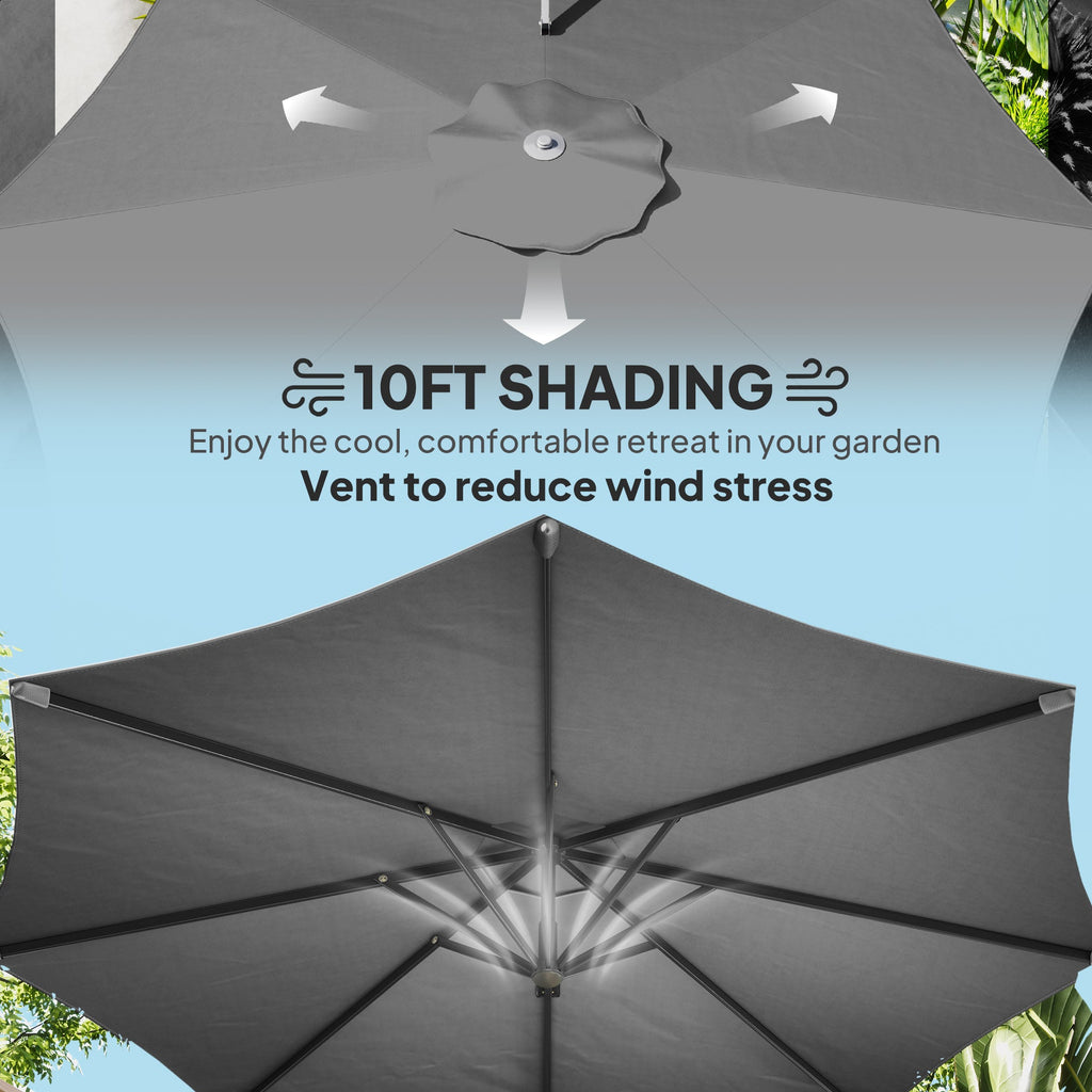 10' Cantilever Patio Umbrella with 360¡ã Rotation & Tilt, Grey