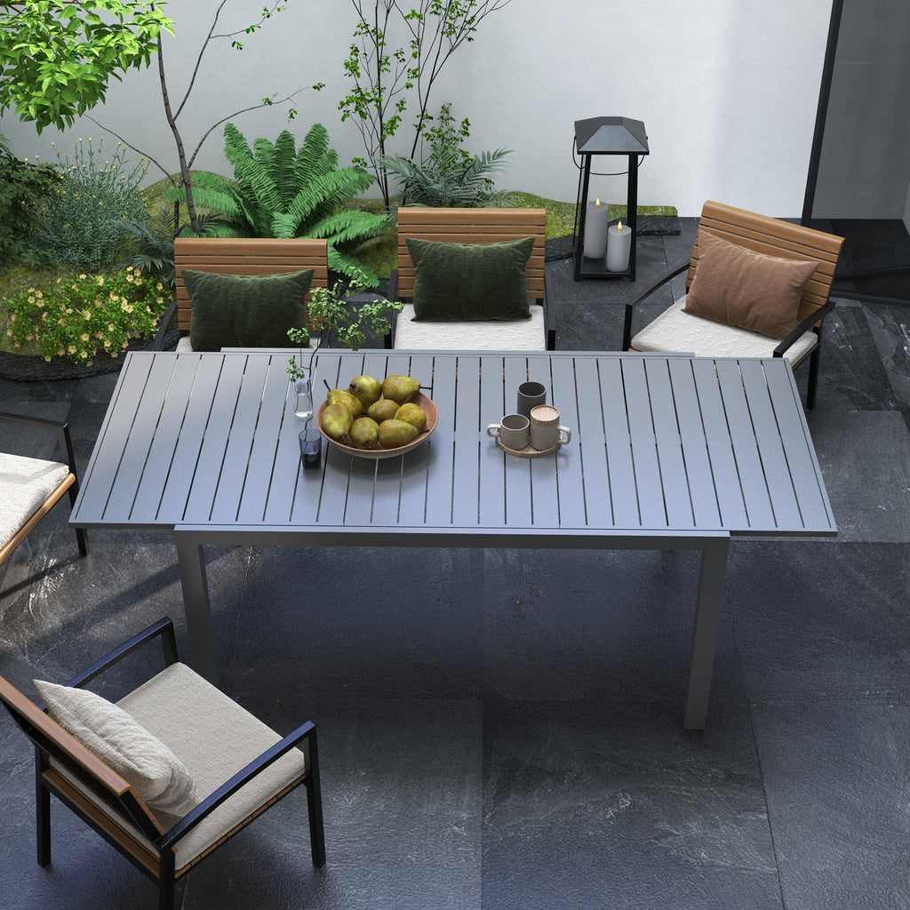 Aluminum Expandable Dining Table for 6-8, Rectangle Patio Table for Garden, Charcoal Grey