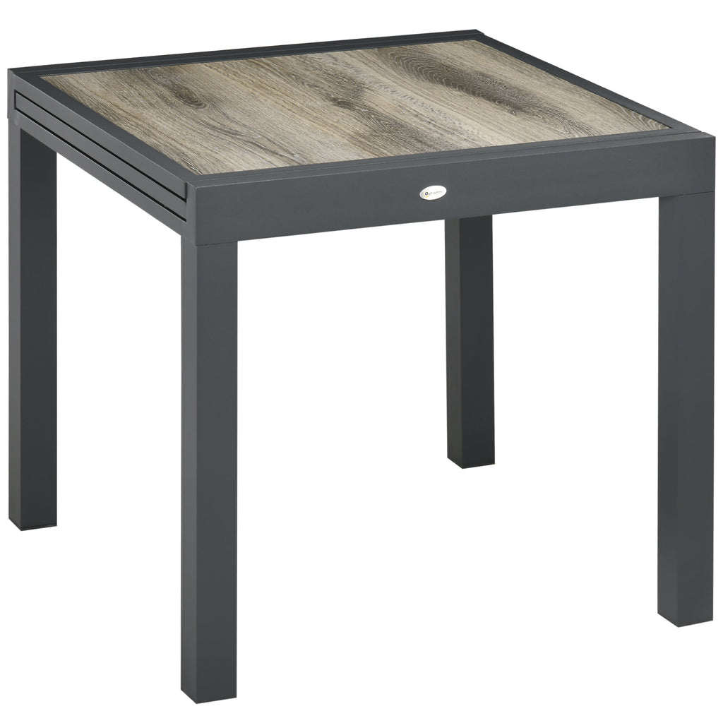 Rectangular Patio Outdoor Extendable Dining Table w/ Aluminum Frame for Backyard, Beige