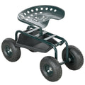 Garden Cart with Seat on Wheels, Tool Tray, 360° Swivel, Height Adjustable