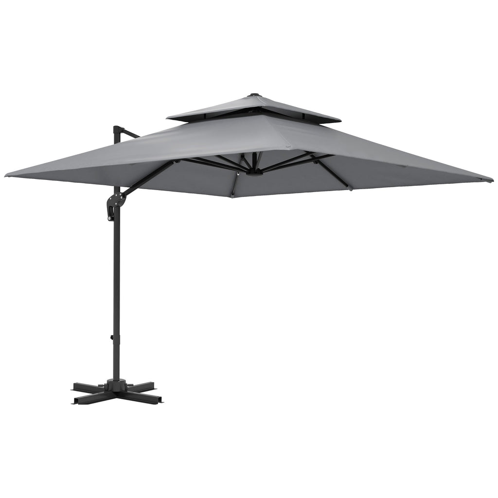 10' x 10' Double Top Square Offset Umbrella with Umbrella Cover, Light Grey