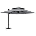 10' x 10' Double Top Square Offset Umbrella with Umbrella Cover, Light Grey