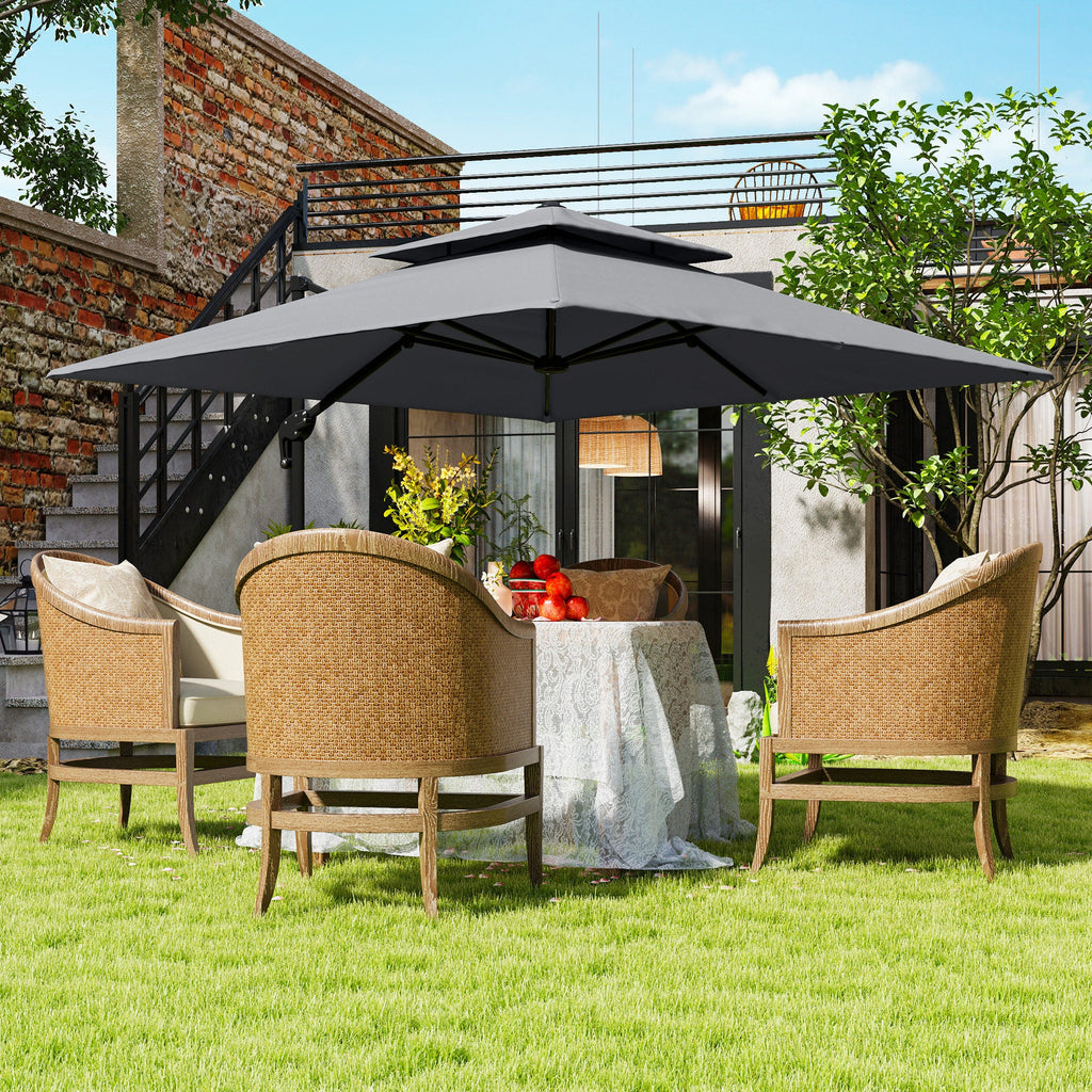 10' x 10' Double Top Square Offset Umbrella with Umbrella Cover, Light Grey
