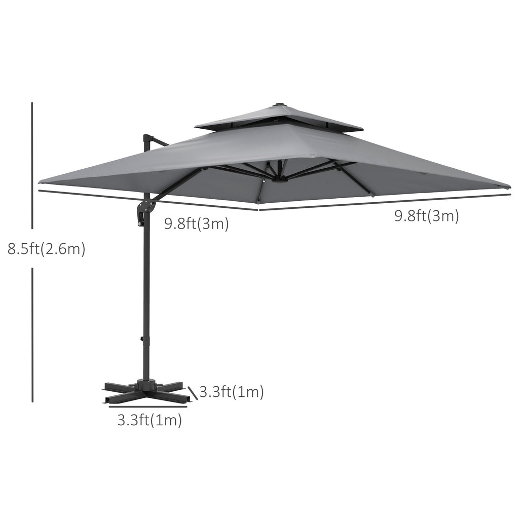 10' x 10' Double Top Square Offset Umbrella with Umbrella Cover, Light Grey