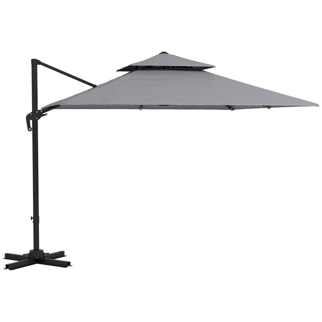 10' x 10' Double Top Square Offset Umbrella with Umbrella Cover, Light Grey