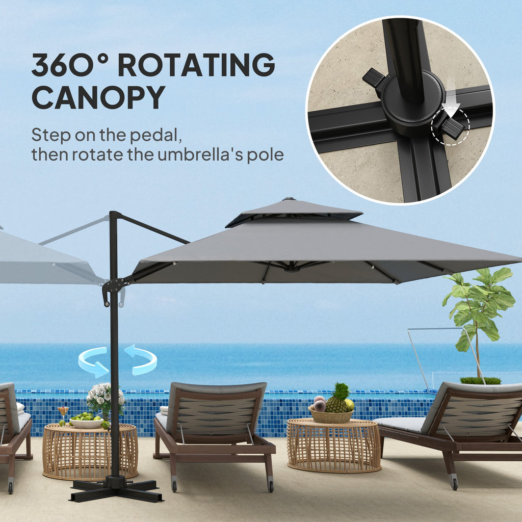 10' x 10' Double Top Square Offset Umbrella with Umbrella Cover, Light Grey