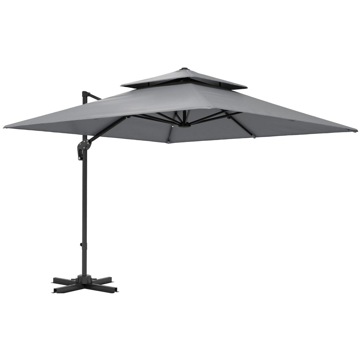 10' x 10' Double Top Square Offset Umbrella with Umbrella Cover, Light Grey