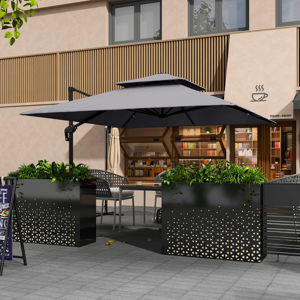 10' x 10' Double Top Square Offset Umbrella with Umbrella Cover, Light Grey