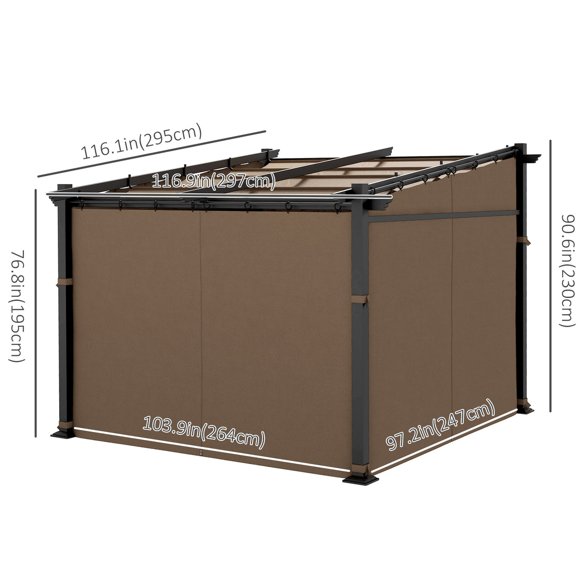 10' x 10' Metal Pergola with Sliding Roof Canopy, Coffee