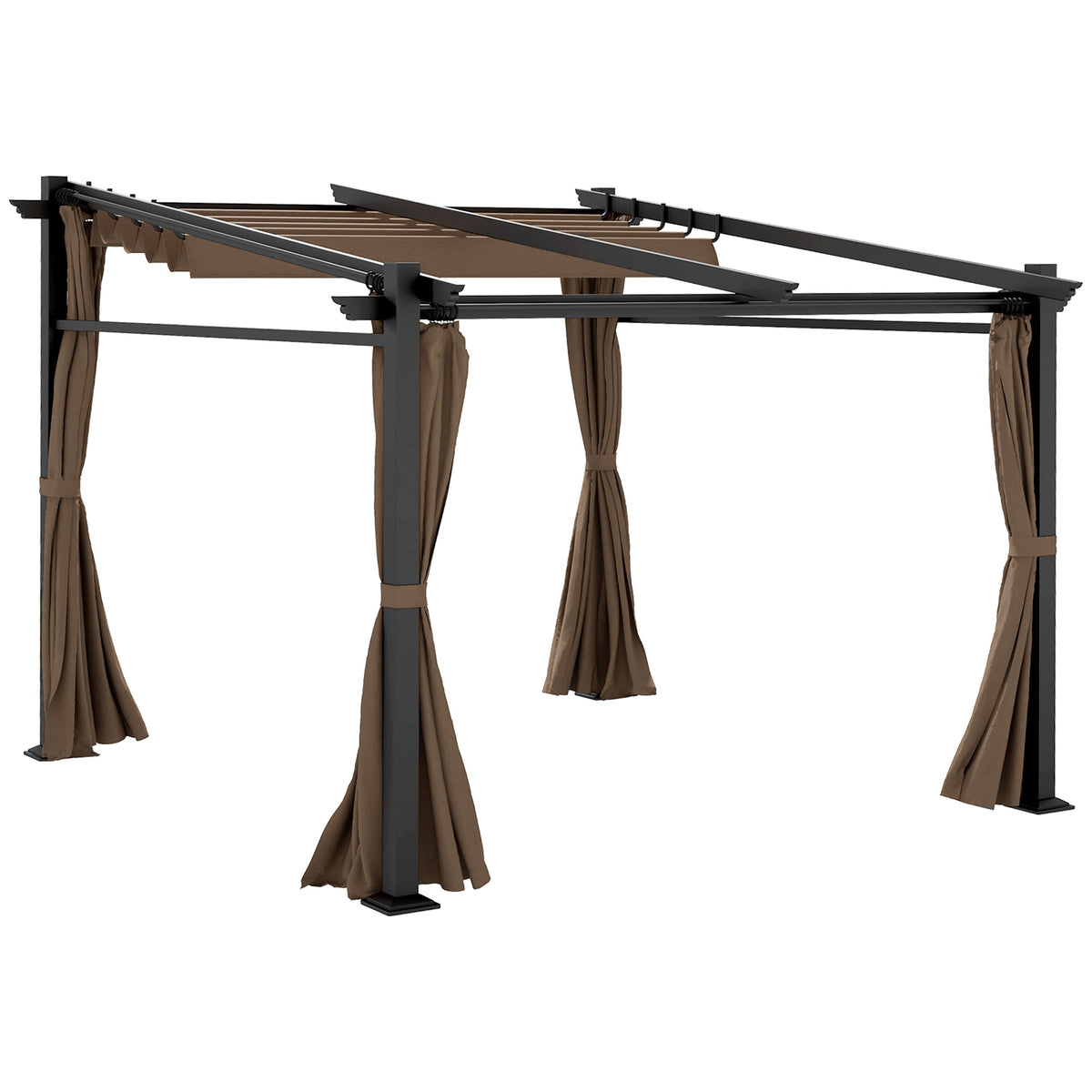 10' x 10' Metal Pergola with Sliding Roof Canopy, Coffee