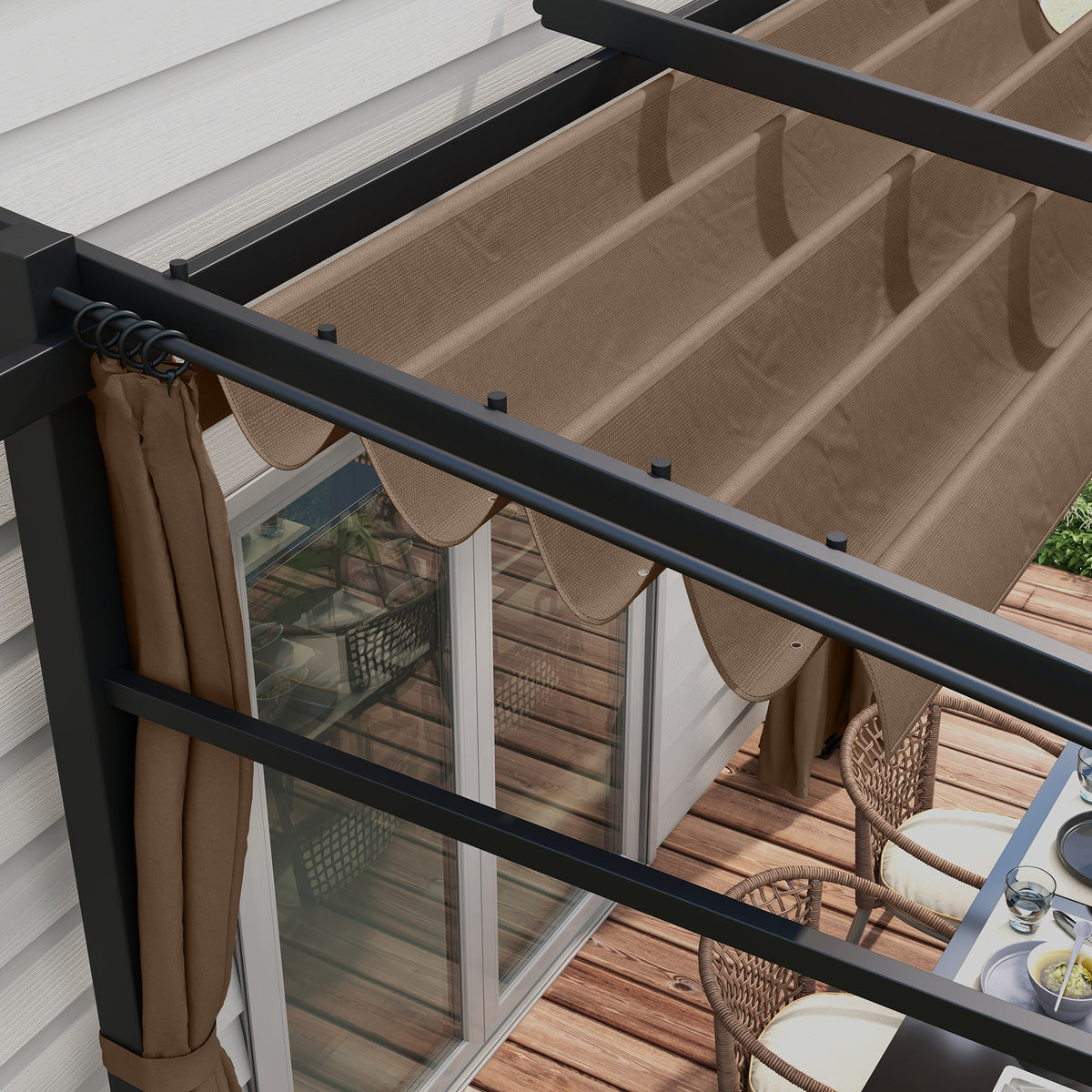 10' x 10' Metal Pergola with Sliding Roof Canopy, Coffee