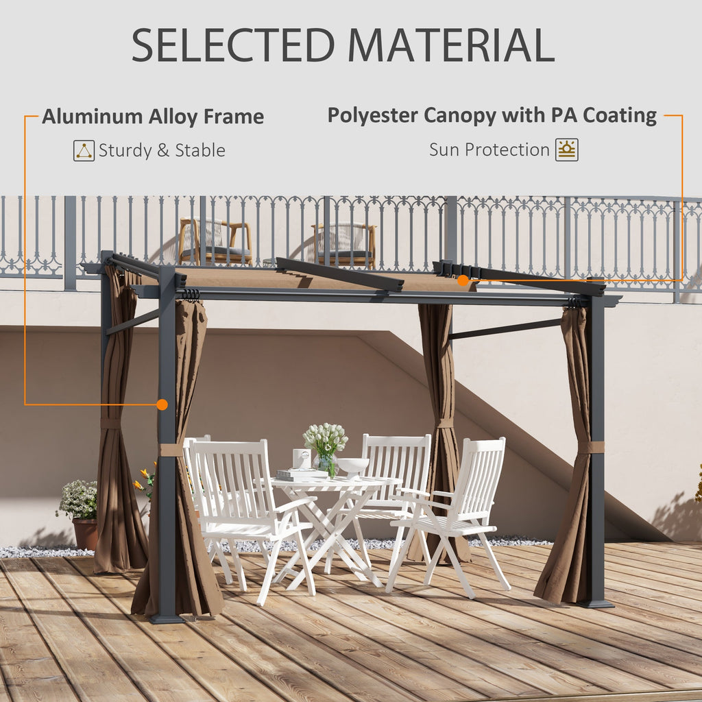 10' x 10' Metal Pergola with Sliding Roof Canopy, Coffee