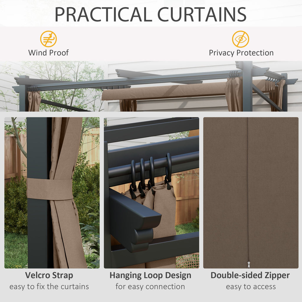 10' x 10' Metal Pergola with Sliding Roof Canopy, Coffee