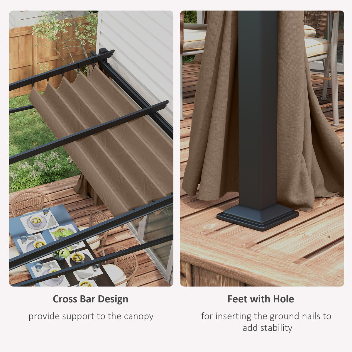 10' x 10' Metal Pergola with Sliding Roof Canopy, Coffee