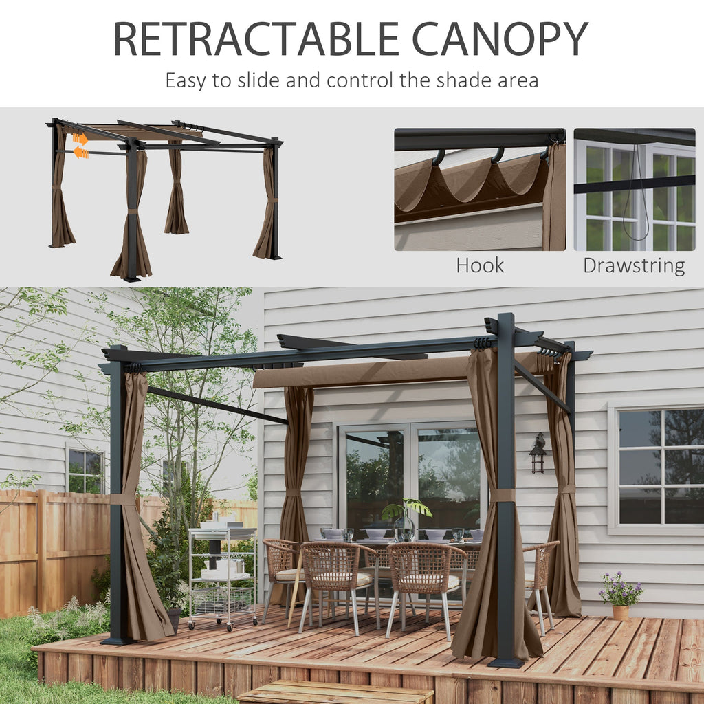 10' x 10' Metal Pergola with Sliding Roof Canopy, Coffee