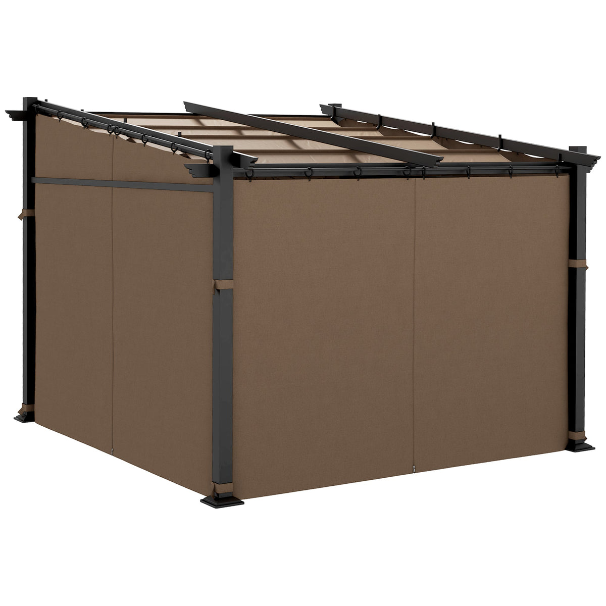 10' x 10' Metal Pergola with Sliding Roof Canopy, Coffee