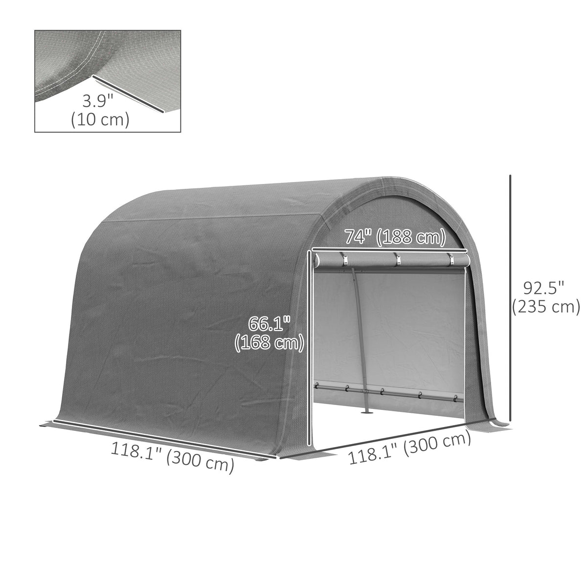 10' x 10' Heavy Duty Garden Storage Tent with Galvanized Frame, Light Grey