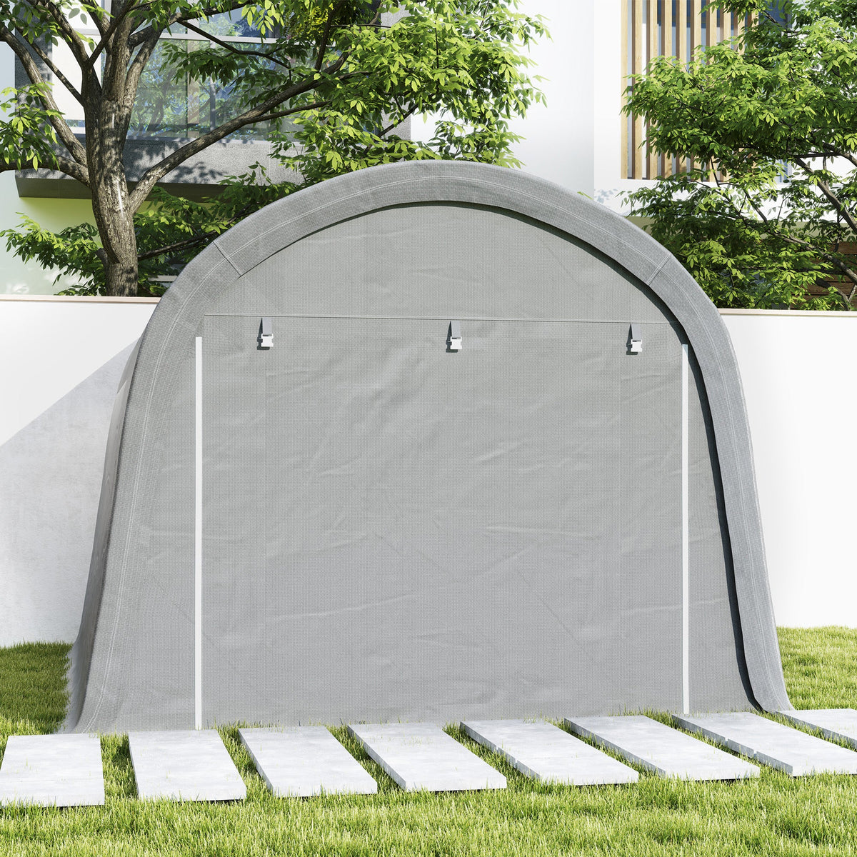 10' x 10' Heavy Duty Garden Storage Tent with Galvanized Frame, Light Grey
