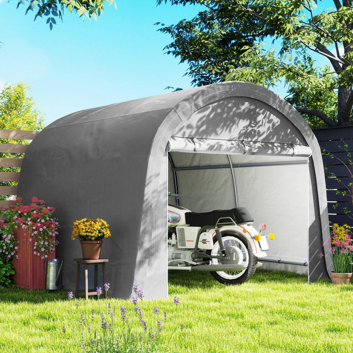 10' x 10' Heavy Duty Garden Storage Tent with Galvanized Frame, Light Grey