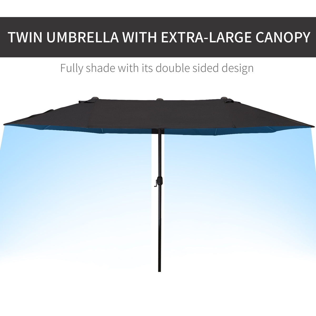 15' Twin Canopy Patio Umbrella with Crank, Air Vents, Black