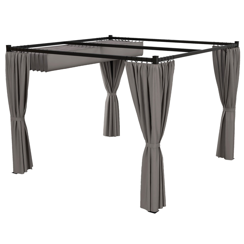 10' x 10' Pergola with Retractable Canopy & Curtains, Light Grey