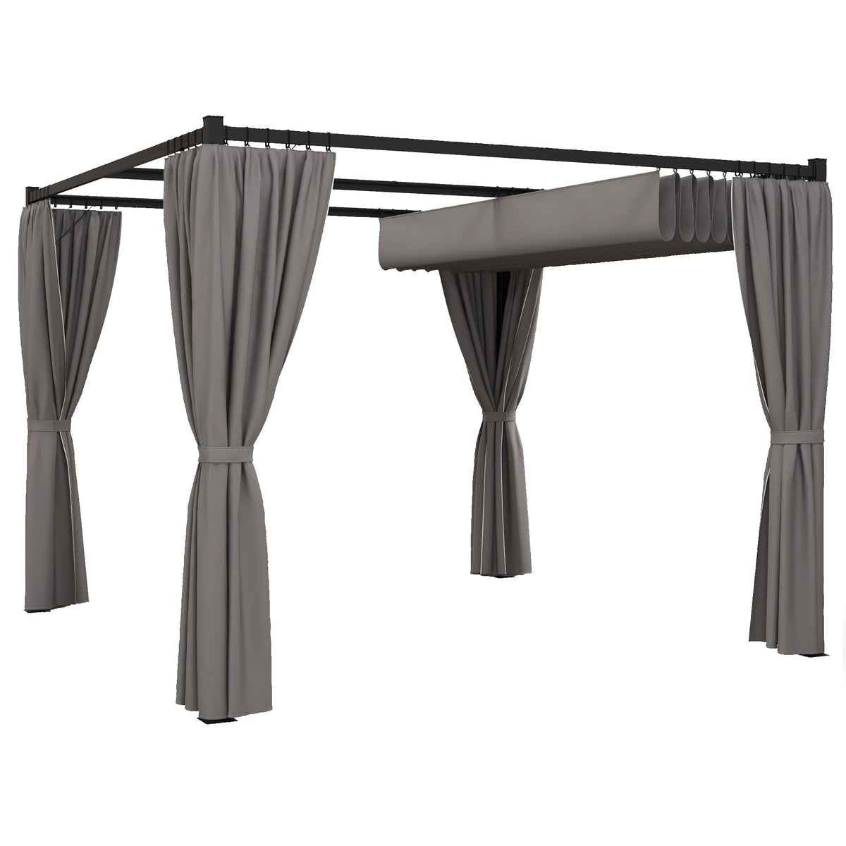 10' x 10' Pergola with Retractable Canopy & Curtains, Light Grey