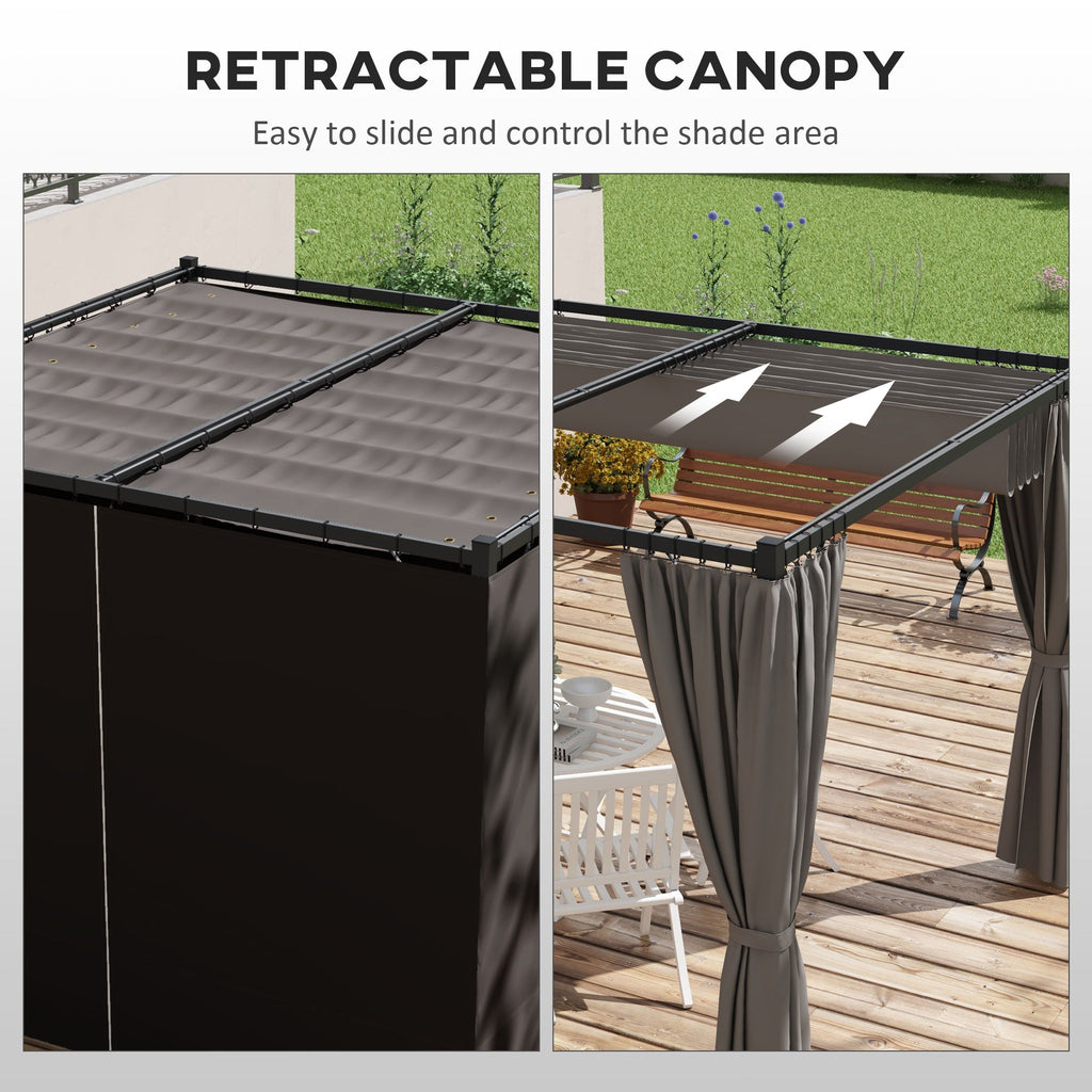 10' x 10' Pergola with Retractable Canopy & Curtains, Light Grey