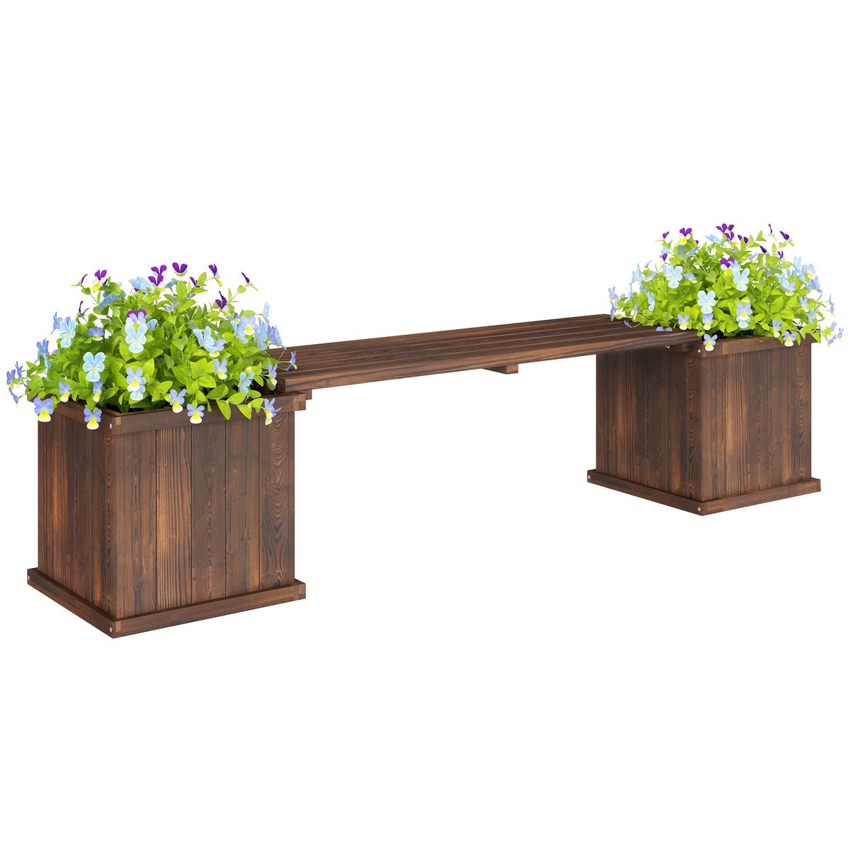 Wooden Planter & Bench Combination, 69.25" x 15" x 15.75", Carbonized