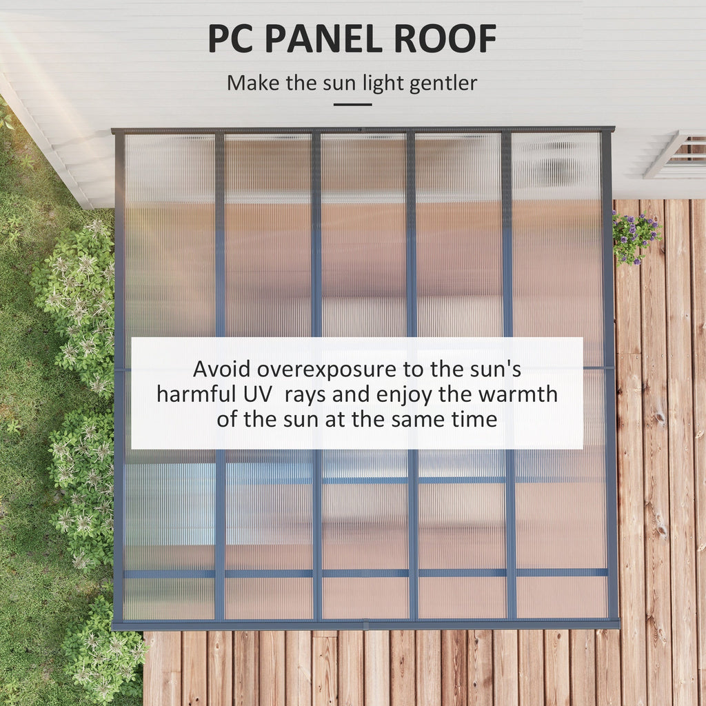 10' x 10' Outdoor Lean to Hardtop Pergola with Polycarbonate Roof & Adjustable Height, Grey