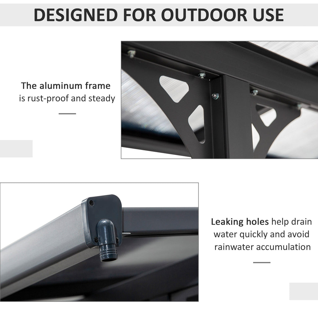 10' x 10' Outdoor Lean to Hardtop Pergola with Polycarbonate Roof & Adjustable Height, Grey